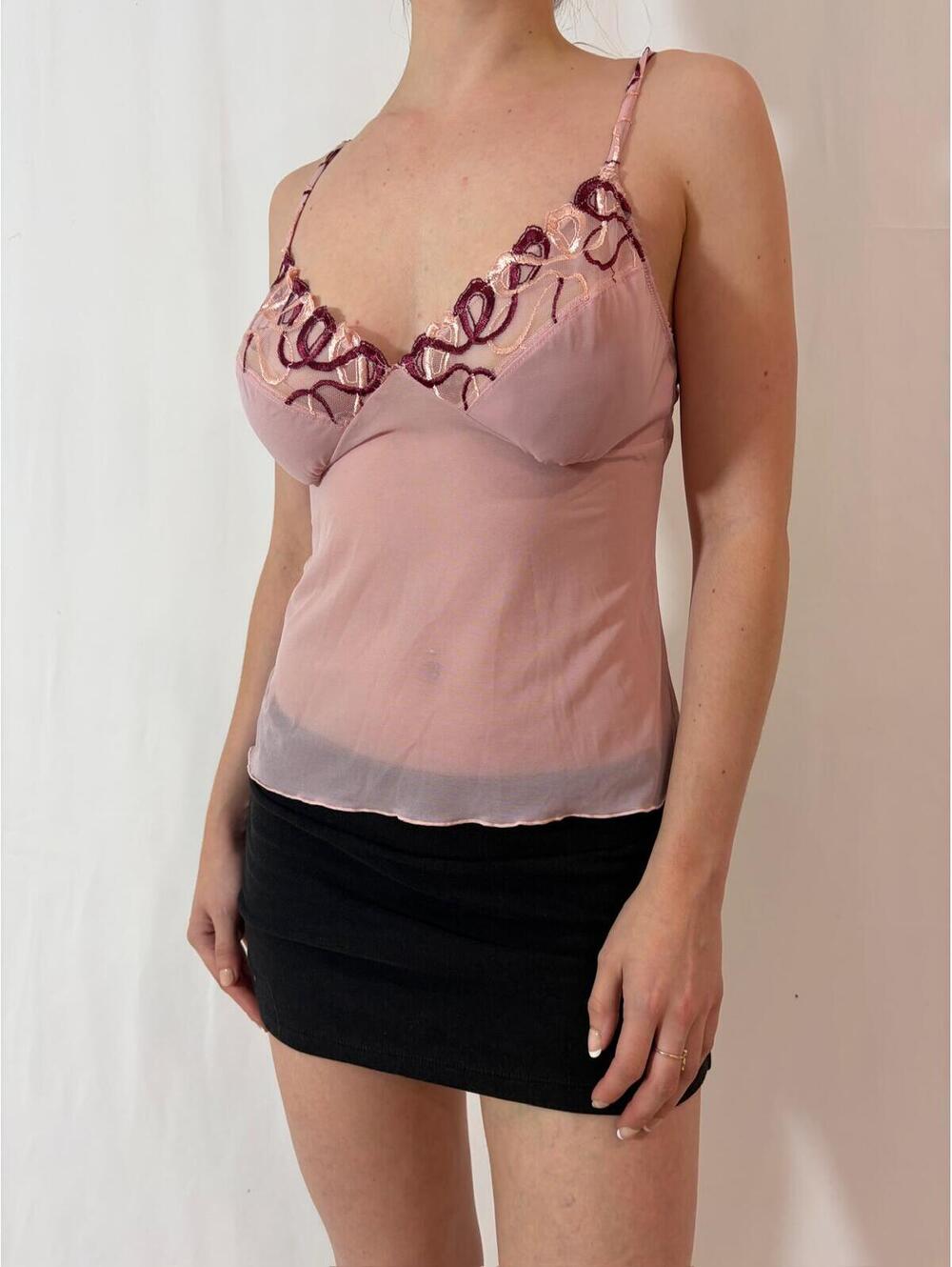 Sheer Angelic Pink Bow Embroidered Fairy Cami
